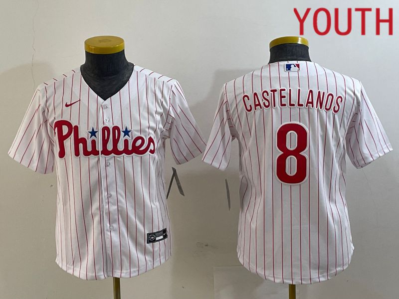Youth Philadelphia Phillies #8 Castellanos White stripe 2024 Nike Game MLB Jersey->toronto blue jays->MLB Jersey